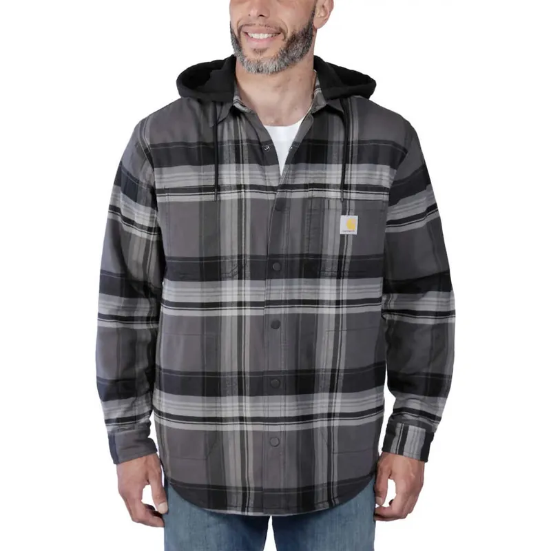 I lager Carhartt Men's Flannel Fleece Lined Hooded Shirt Jacket Black