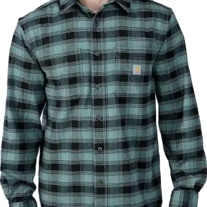 Carhartt Men's Flannel Long Sleeve Plaid Shirt Sea Pine Lågt pris