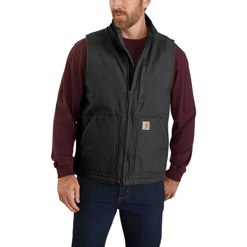 Nedsatt pris Carhartt Men's Washed Duck Lined Mock Neck Vest Black